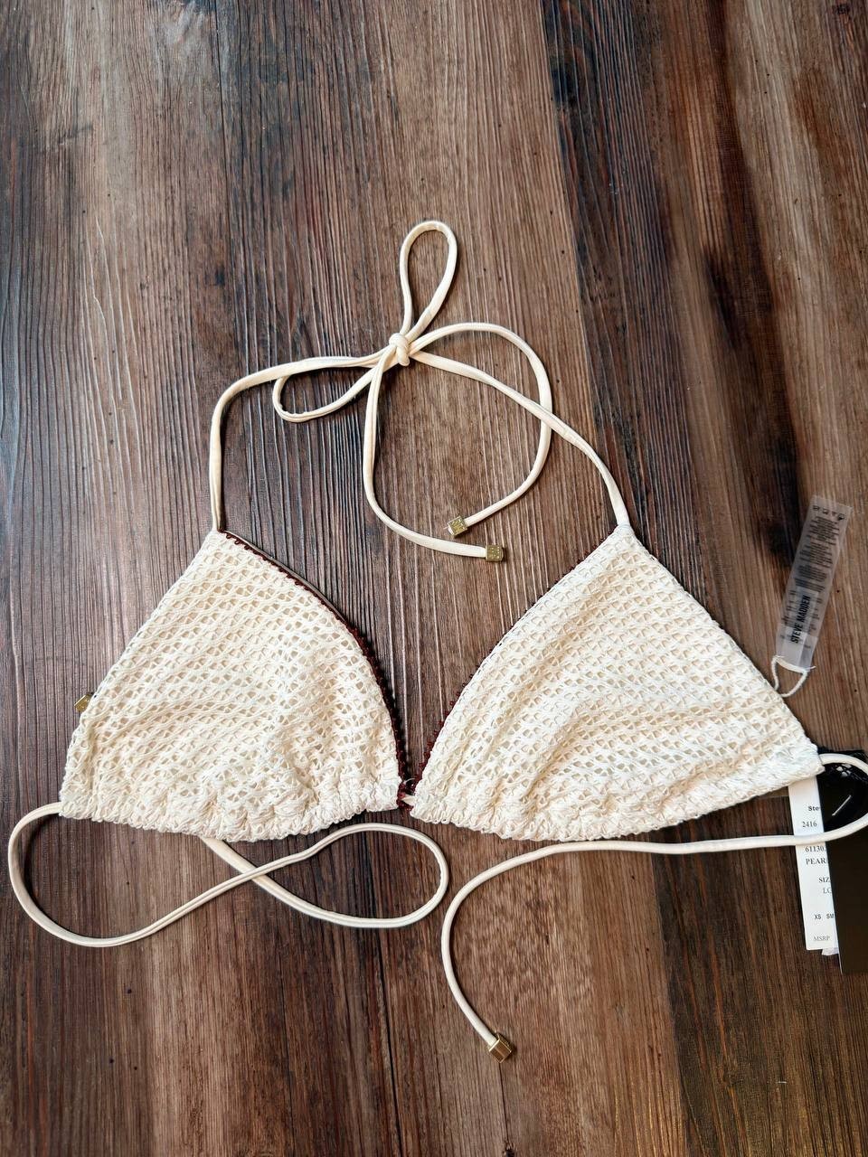 Steve Madden Cozy Crochet Triangle Swim Top Pearl LG NWT $66