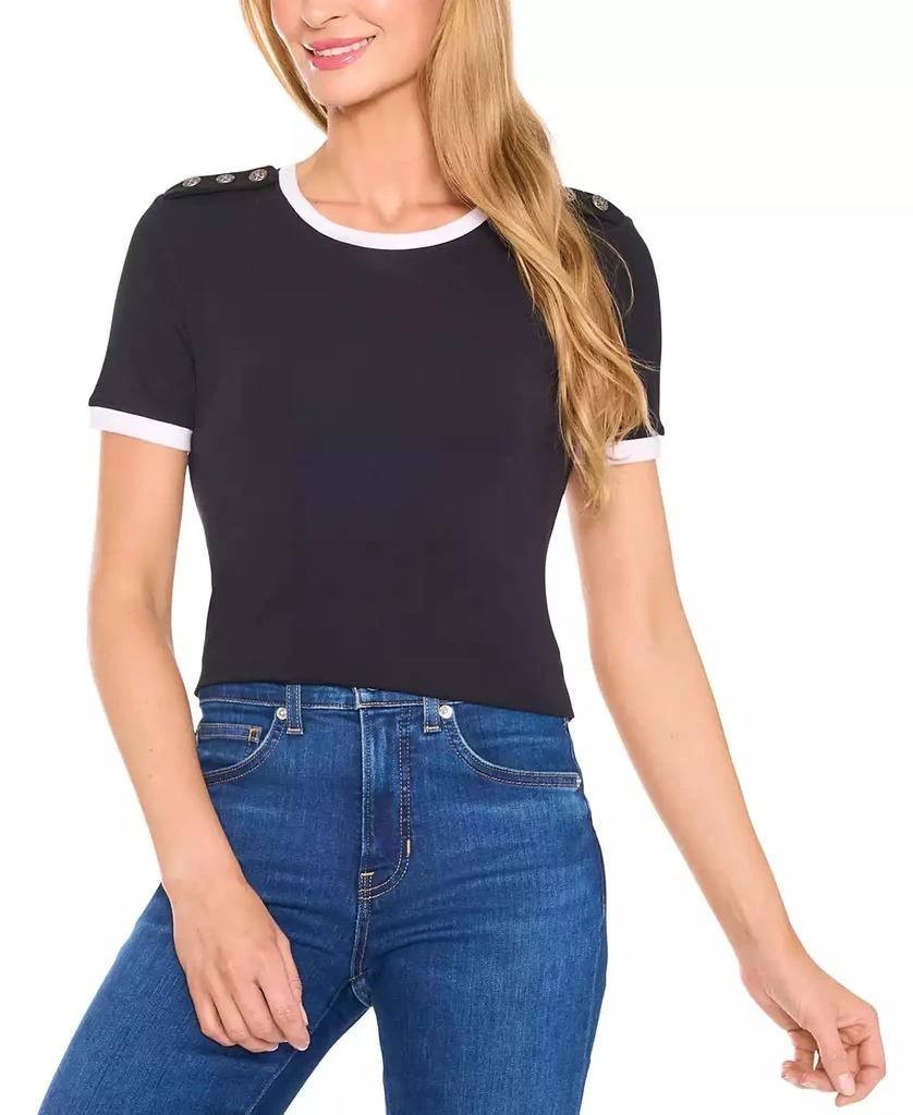 CeCe Button‑Shoulder Contrast‑Trim T‑Shirt – Size M – NWT – $59
