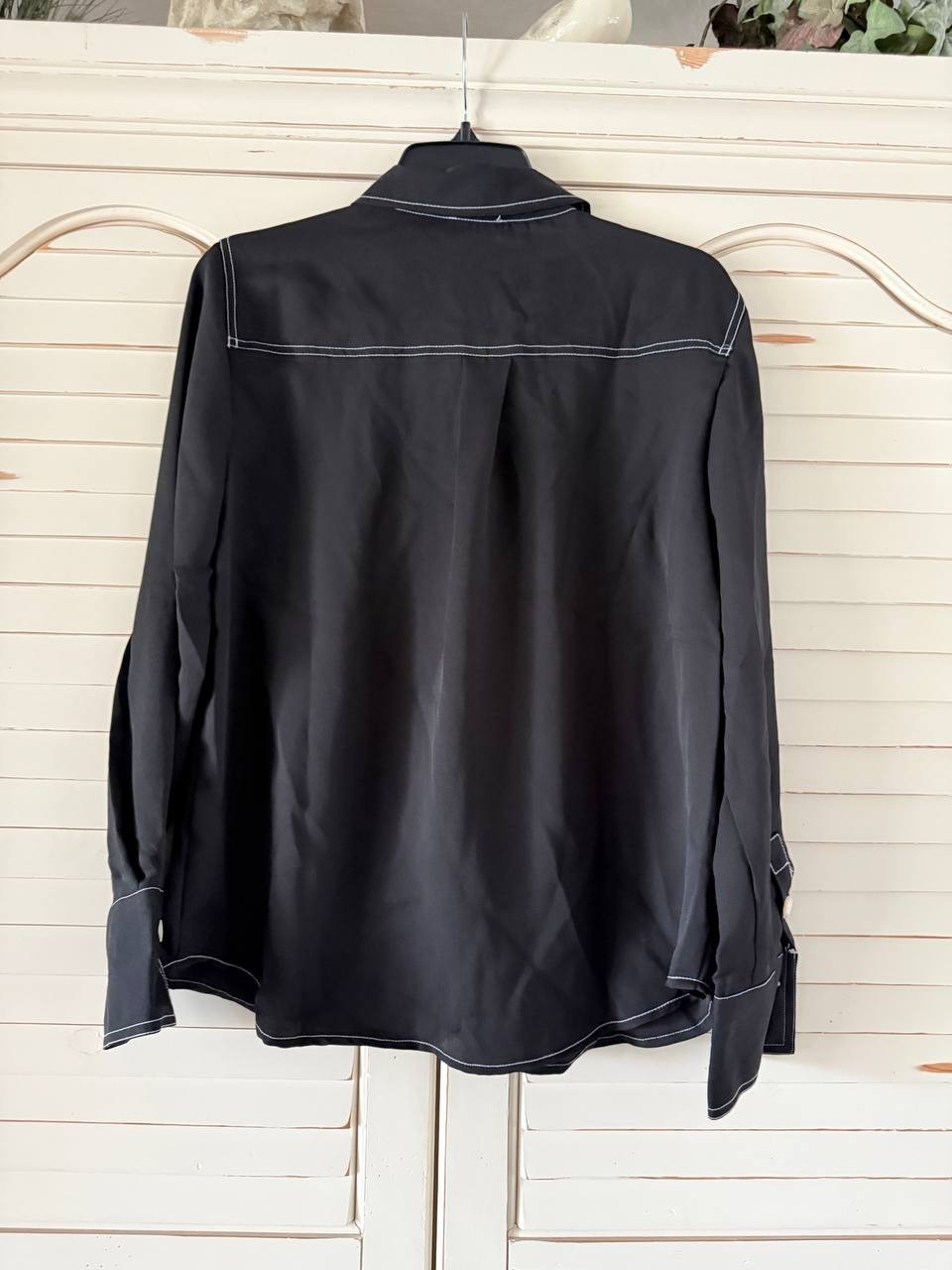 Vince Camuto Contrast Stitch Collared Button Blouse Black Size XS NWT $79