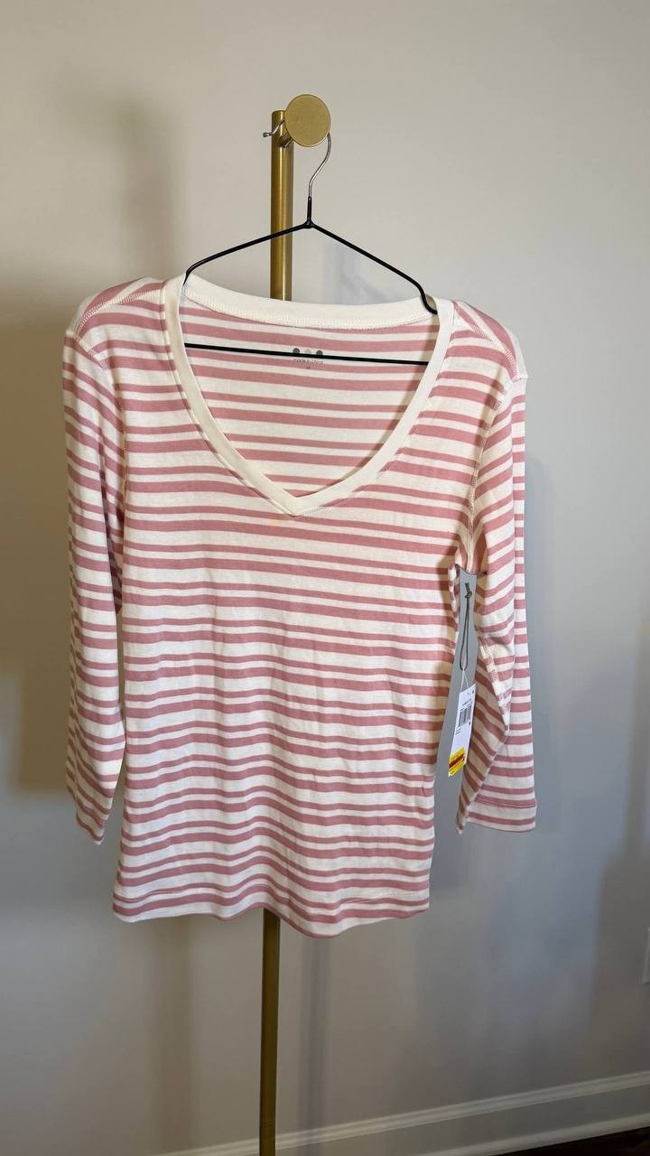 Three Dots Women’s 3/4 Sleeve British Tee Zephyr Stripes M $55 NWT