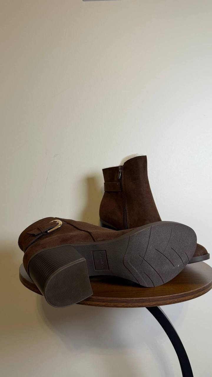 Style & Co Harlemm Booties 10M Brown Microfiber  Block  Buckle Zip NIB msrp$70