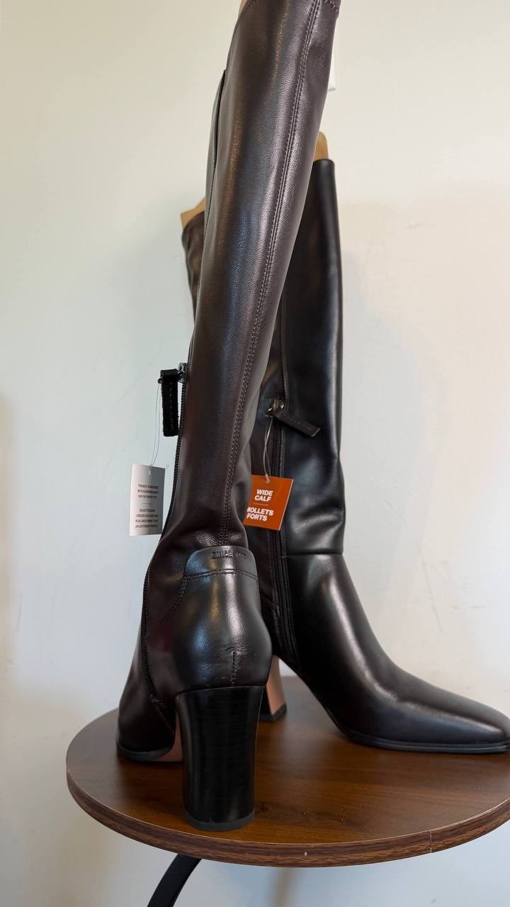 Franco Sarto Jonie Square Toe Zip Tall Boots Black 7.5M Leather $225 NWB
