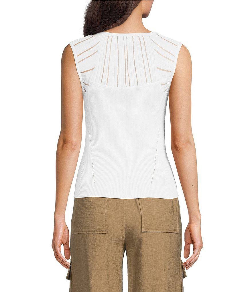 DKNY Ivory Knit Illusion Sleeveless Top – Size L – NWT