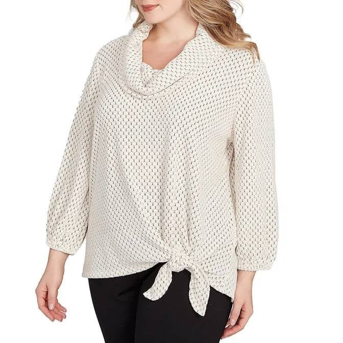 Ruby Rd Plus Honeycomb Chenille Cowl Neck Top Ivory/Black 3X NWT $64