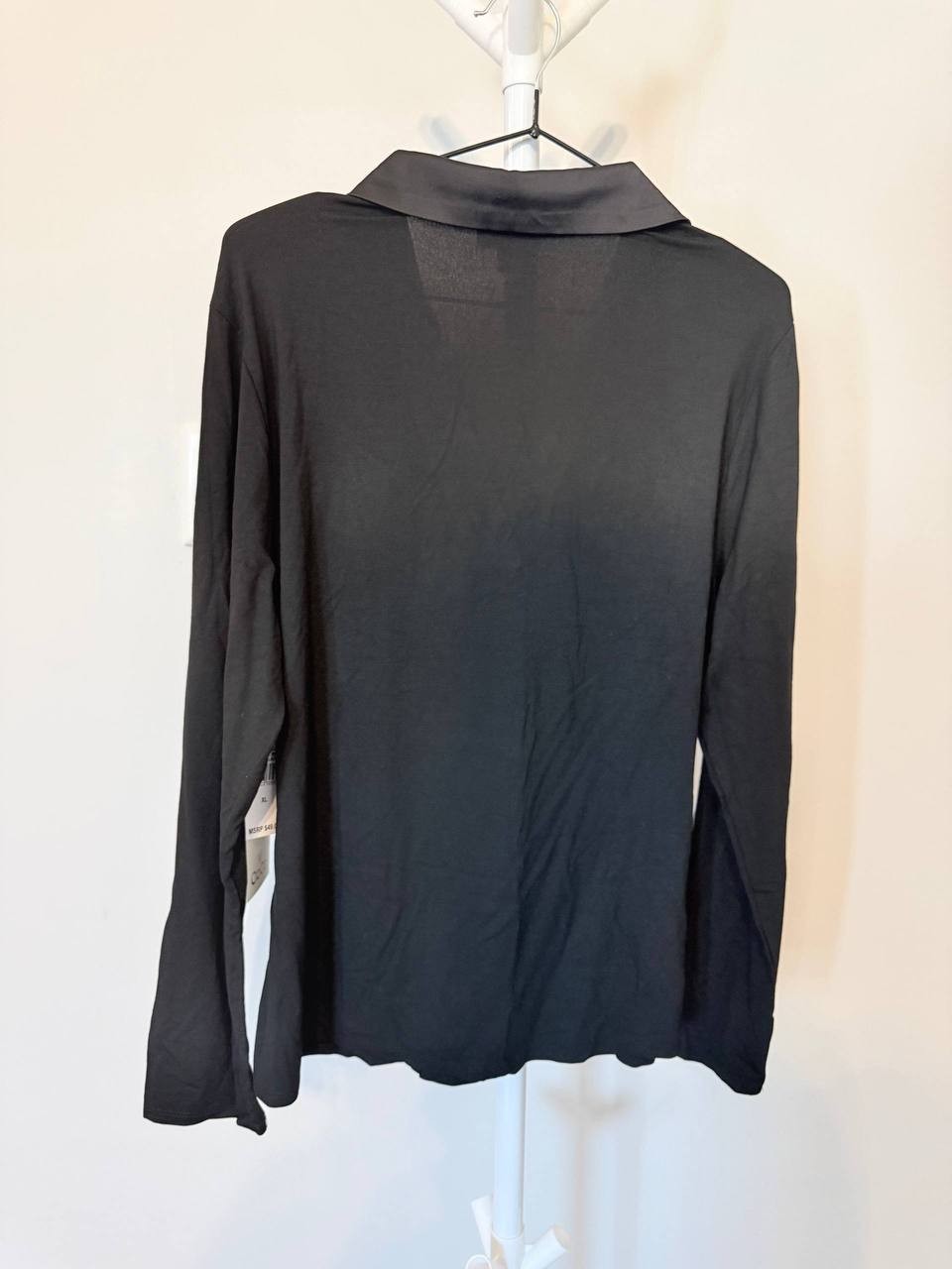 CeCe Collared V‑Neck Long‑Sleeve Top – Black – Size XL – NWT – $49
