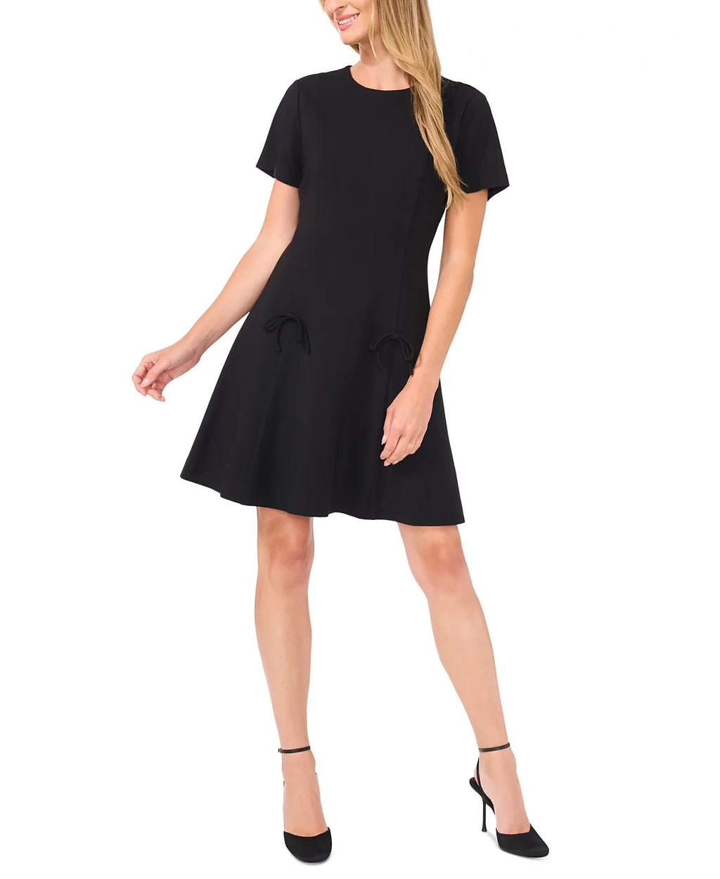 CeCe Bow-Trim Fit & Flare Dress – Black, Size 14