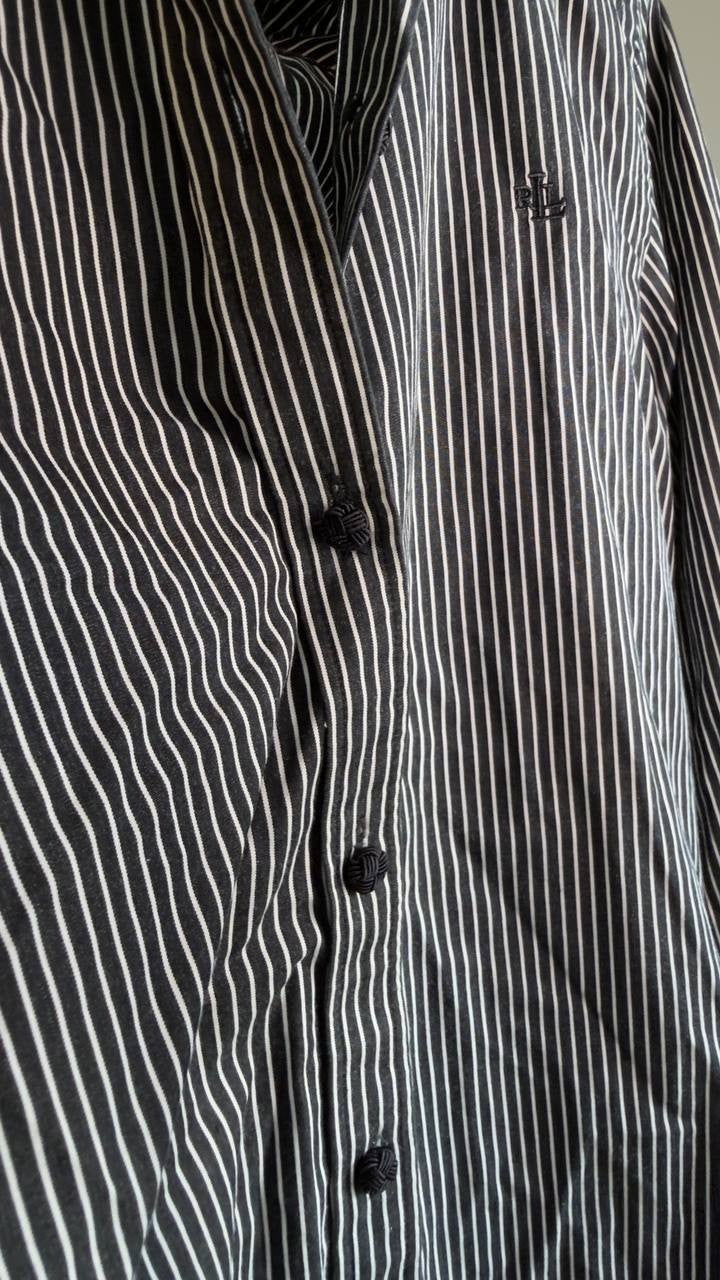 Lauren Ralph Lauren Classic Striped Cotton Shirt Black/White M NWT $125