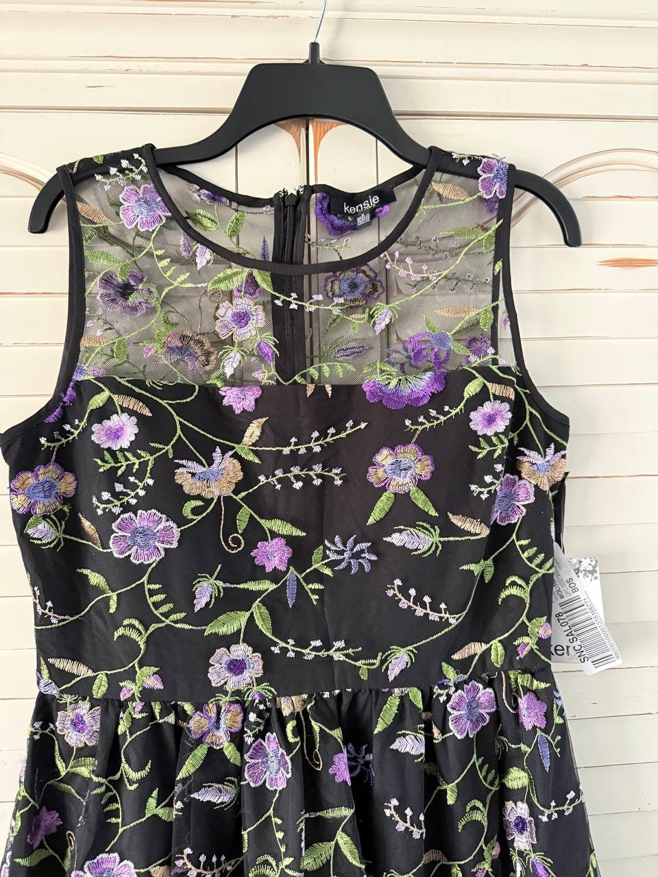 Kensie Embroidered Mesh Midi Dress Black Multi Size 8 MSRP$138 – Elegant Cocktai