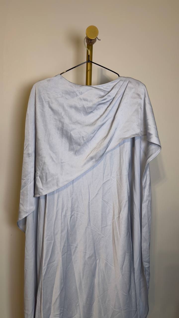 SIMKHAI Women’s Izel Satin Cape Gown Silver 6 Pre‑Owned w/ Tag $398