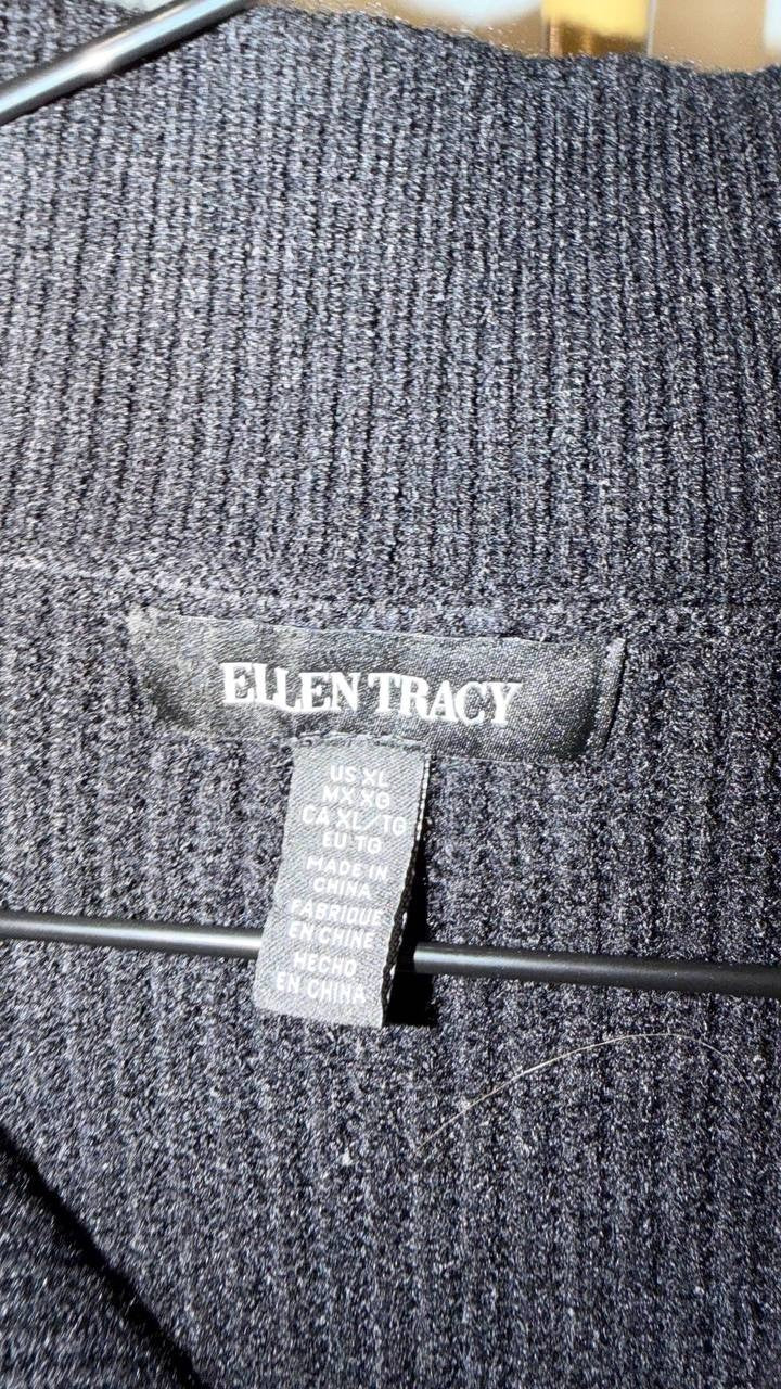 Ellen Tracy XL Sleeveless Half Zip Sweater Vest Black White Stripes NWOT