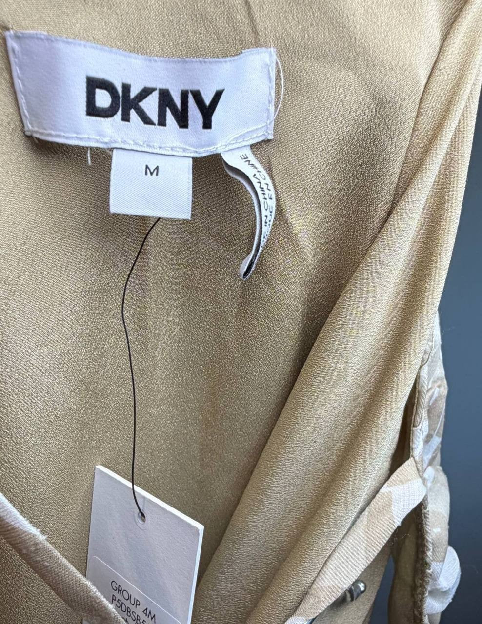 DKNY City Burnout Beaded‑Trim V‑Neck Dress Beige M NWT $139
