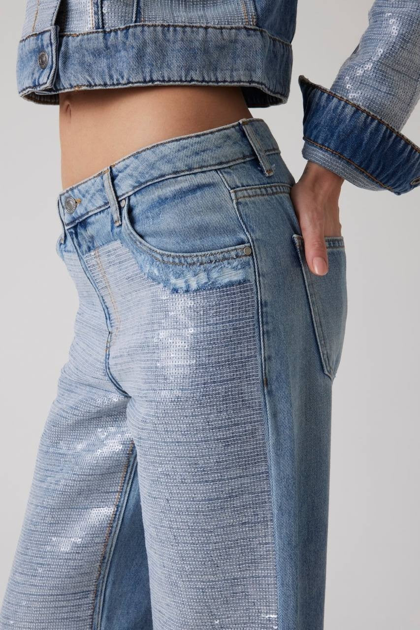Guess Jill Sequin-Front Boyfriend Jeans Blue Glam 30x30 NWT $248