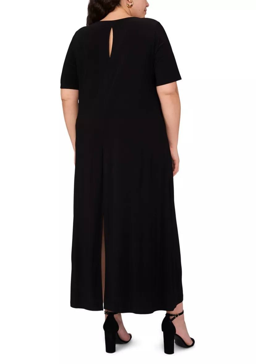 Vince Camuto Plus Short Sleeve Crew Neck Maxi Dress Black 2X NWT $79