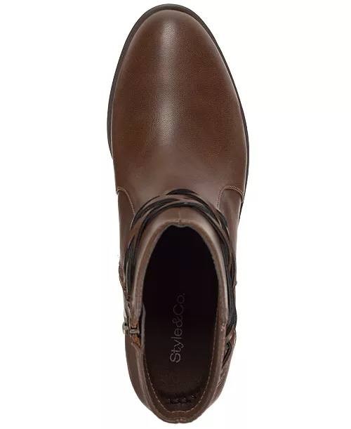 Style & Co Rubyyy Almond Toe Belt Booties Dark Roast 10M Man‑Made $79.90 NWB
