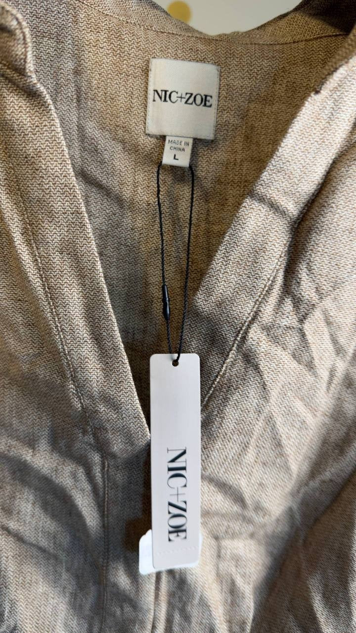 NIC+ZOE Cotton Linen Drawstring Vest Brown Mix L NWT $128