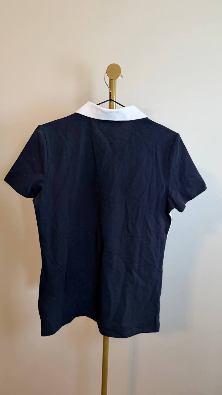 Tommy Hilfiger Monogram TH Logo Polo Stretch Top Black White SizeM NWT need wash