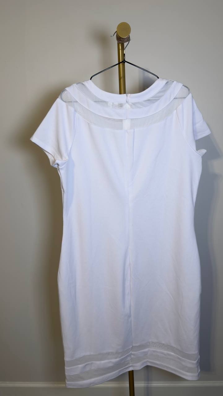 NY Collection Mesh Inset Boat Neck Dress White 1X NWT $52