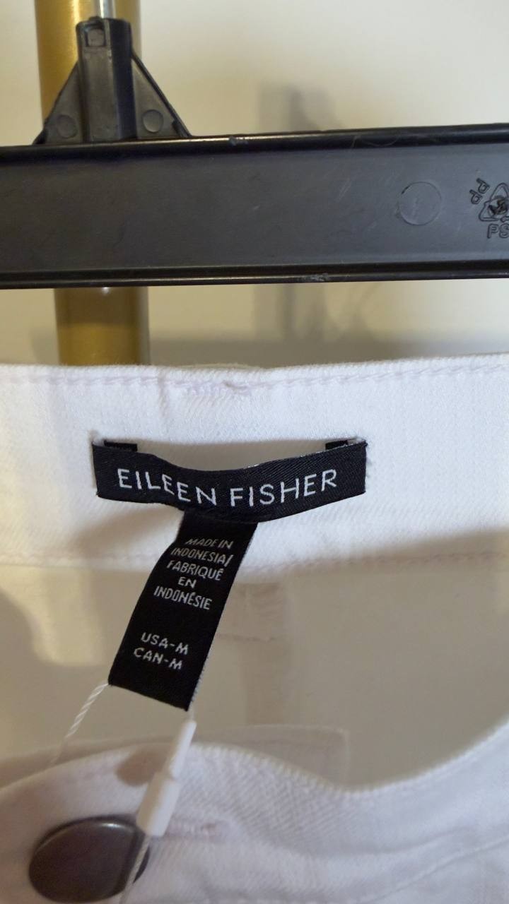 Eileen Fisher Garment-Dyed Organic Cotton Straight Jeans White M NWT $188