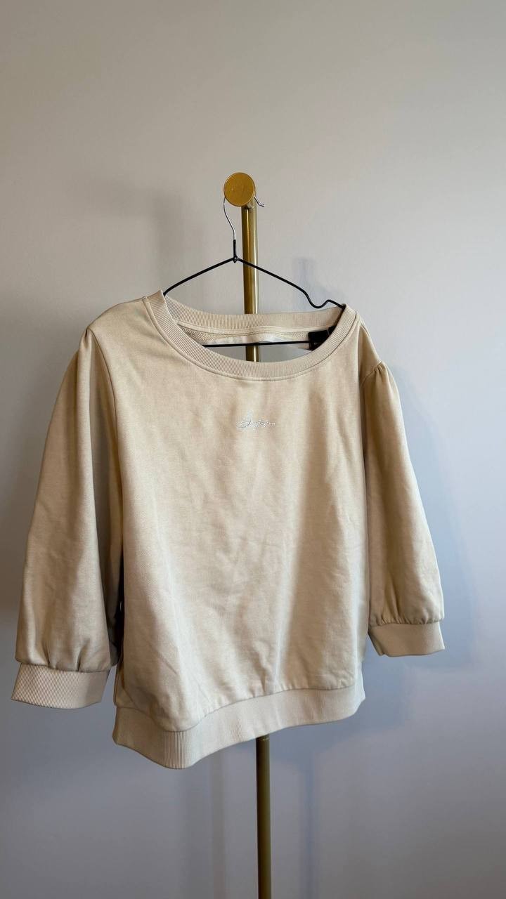 BOSS Women’s Logo Cotton Sweatshirt Neutrals Beige XL $196 NWOT