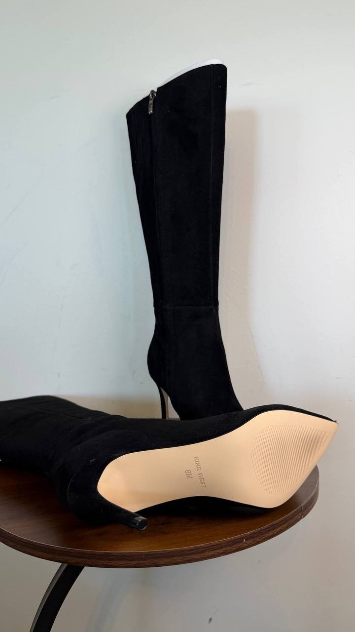 Nine West Cook Tall Stiletto Dress Boots Black 6M Suede Knee High $249 NWB