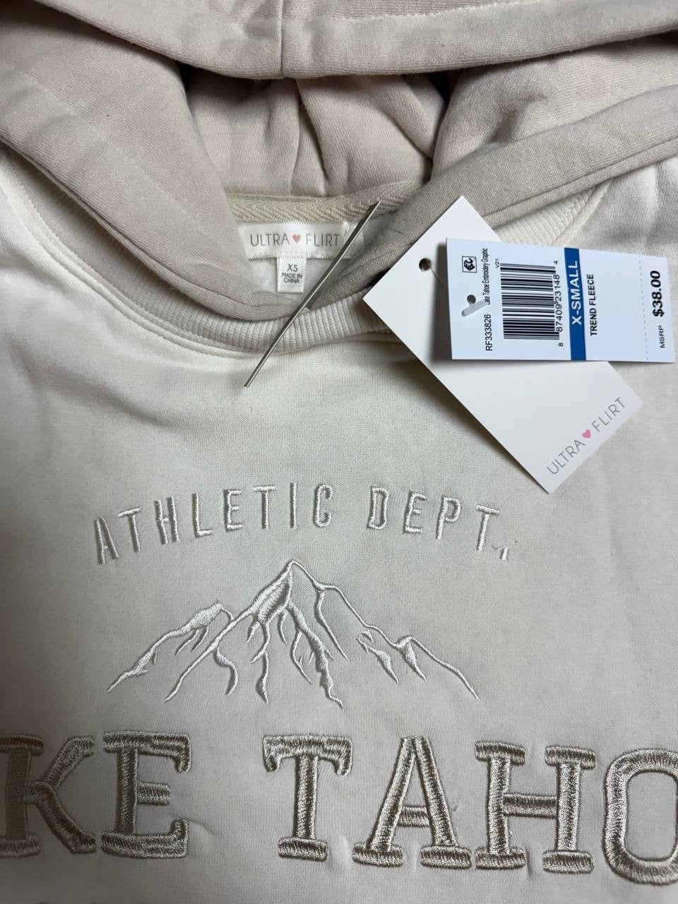Ultra Flirt Lake Tahoe Pullover Hoodie Sweatshirt Juniors, Beige Gardenia S