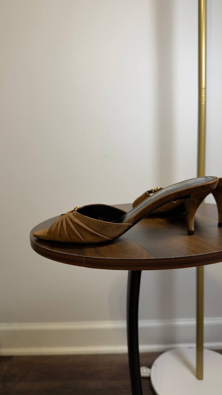 Saint  Laurent  Babylone  Mules  Suede  Dark Havana 37.5  New in Box  $1200