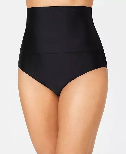 Island Escape High-Waist Tummy Control Bikini Bottoms Black 14 NWT $34.99