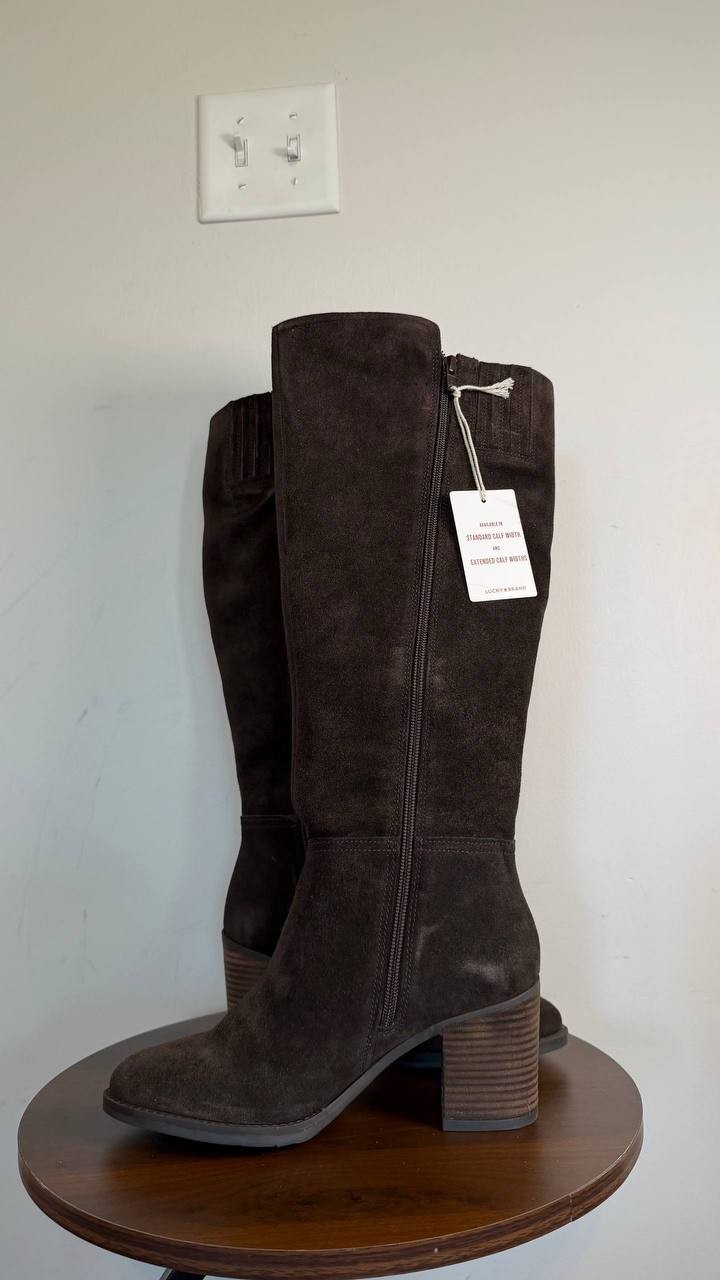 Lucky Brand Bonnay Wide Calf Knee High Boots Dark Brown 6M Suede $189 NWB