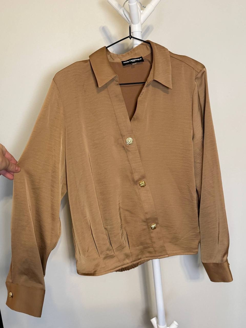 Karl Lagerfeld Paris Collared‑Neck Blouse -Camel– Size S – NWOT – $99