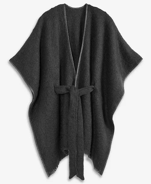I.N.C. International Concepts Cozy Belted Ruana Topper Black One Size NWT $88