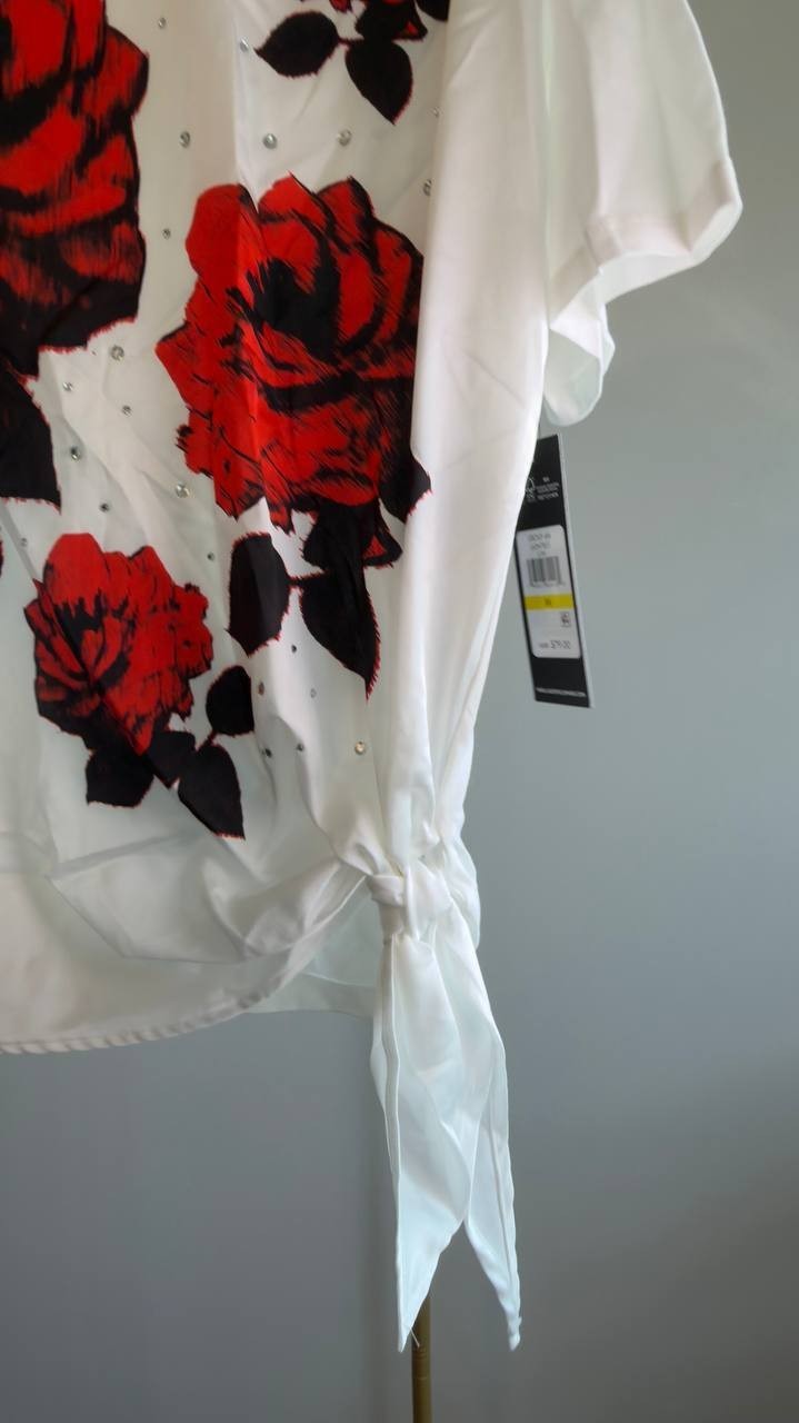 Karl Lagerfeld  Floral Print Crewneck Top M White Multi NWT $79