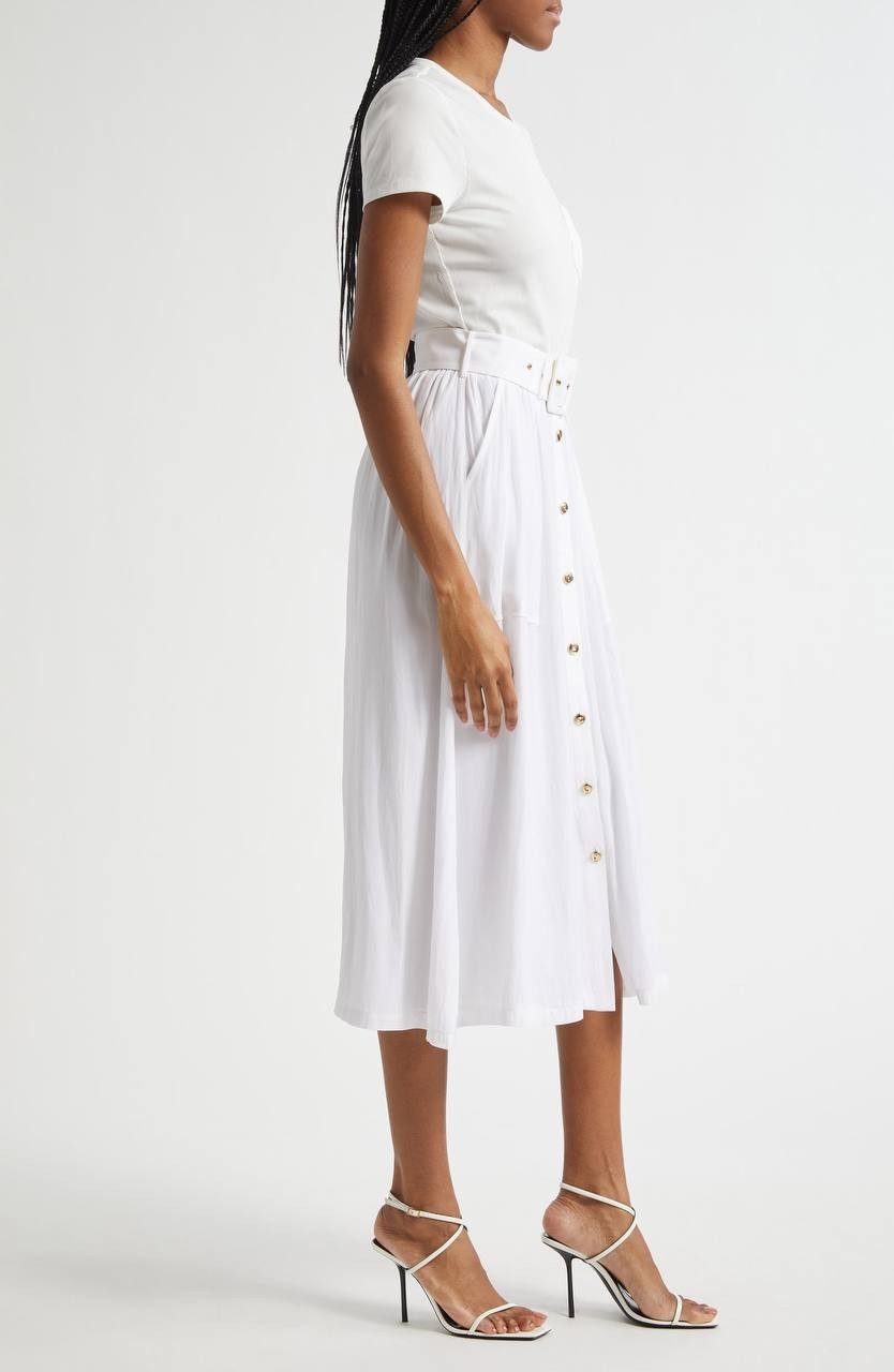 Ramy Brook Sylvie Cotton-Blend Midi Dress Ivory Size S with Belt Pockets