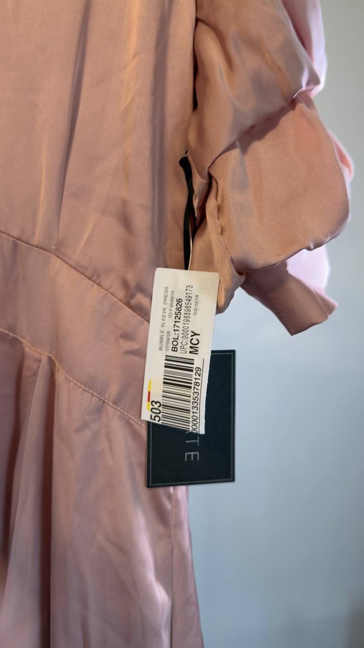 1.STATE Bubble Sleeve V‑Neck Fit & Flare Dress Light Pink L NWT $89