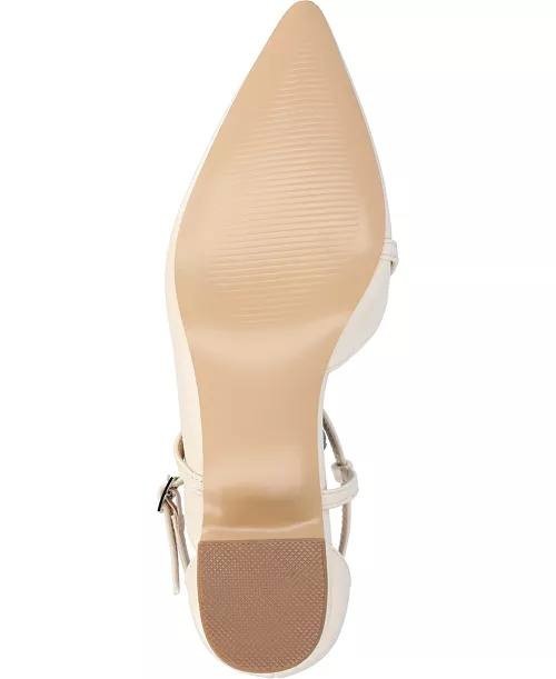 Journee Galvinn Strappy Pointed Toe Block Heel Pumps Bone 8W PU $93 NWB