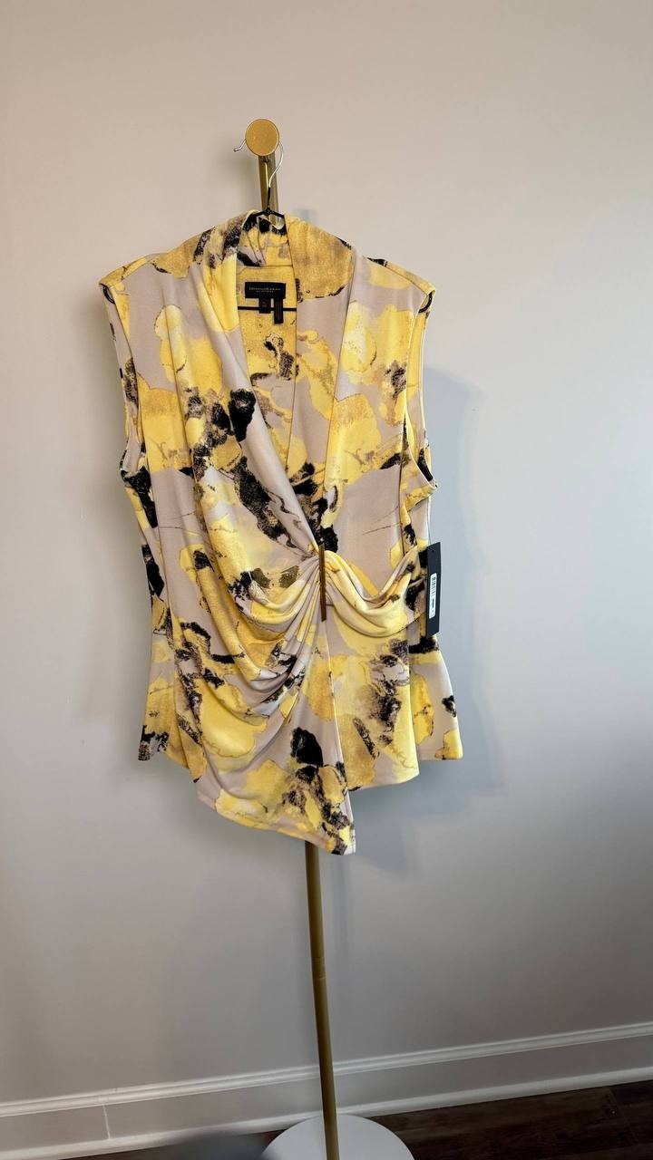 Donna Karan NY Sleeveless V‑Neck Floral Faux Wrap Blouse Multi XL NWT $69