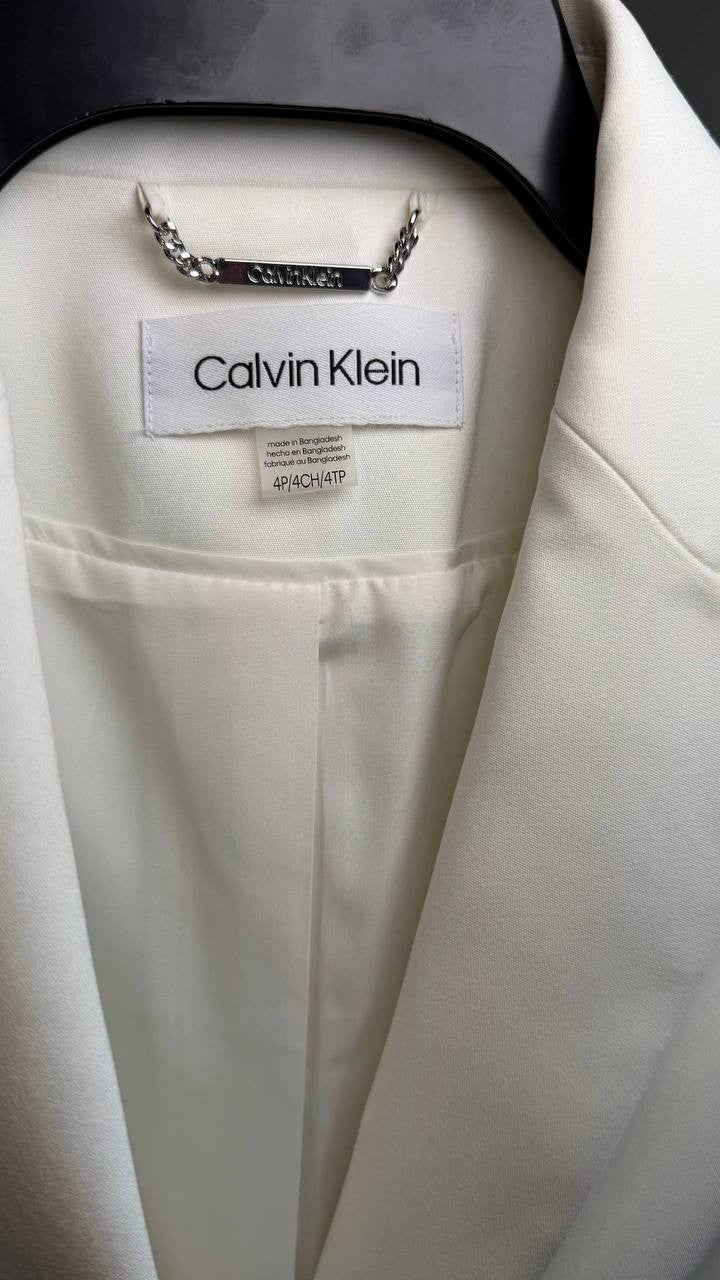 Calvin Klein One‑Button Shawl Collar Suit Jacket Cream 4P NWT $159