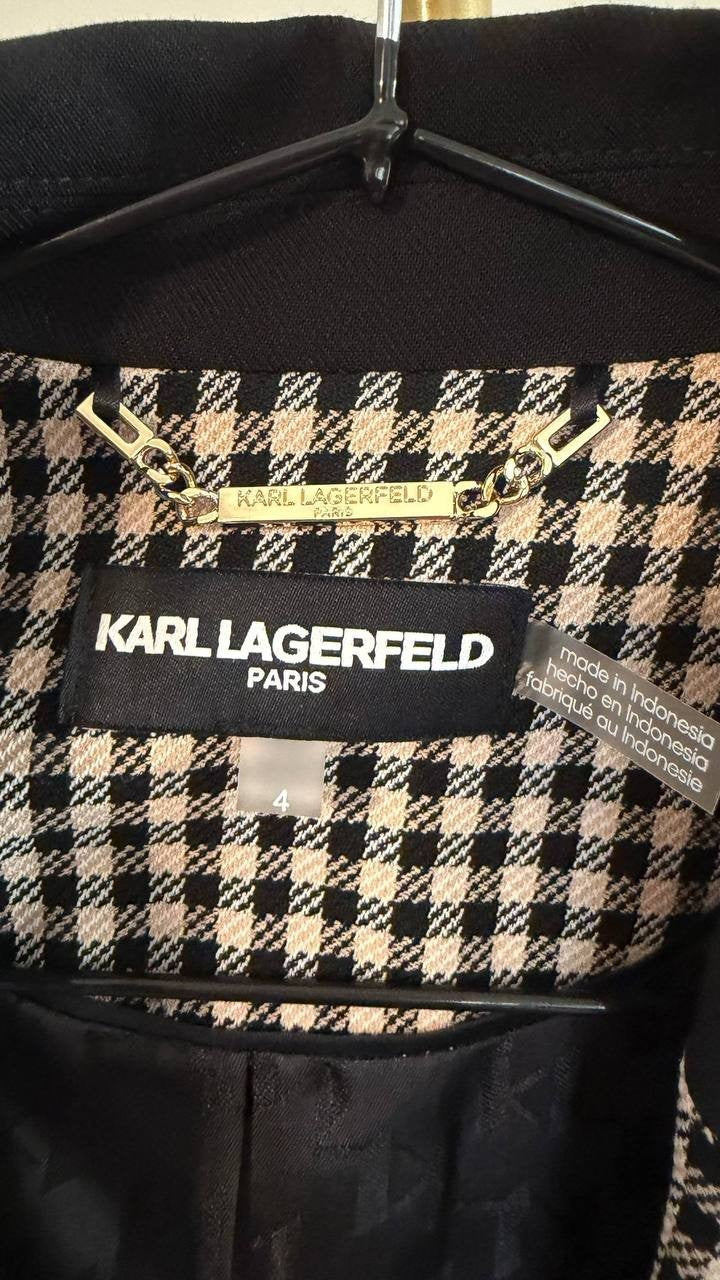 Karl Lagerfeld Paris Women’s Checkered One‑Button Blazer Black White 4 $199 NWT