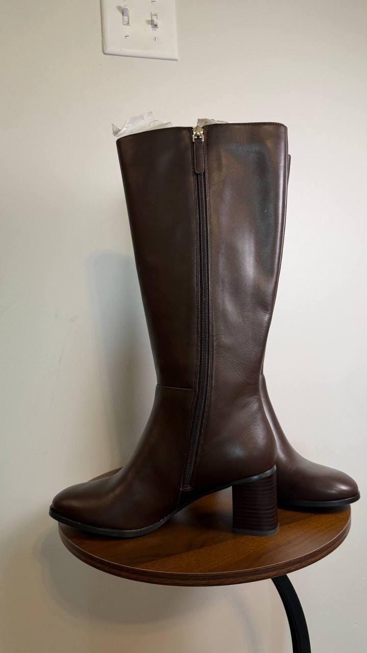 Kate Spade Aimee Boots 8.5B Hot Fudge Leather Tall Almond Toe NIB msrp$348