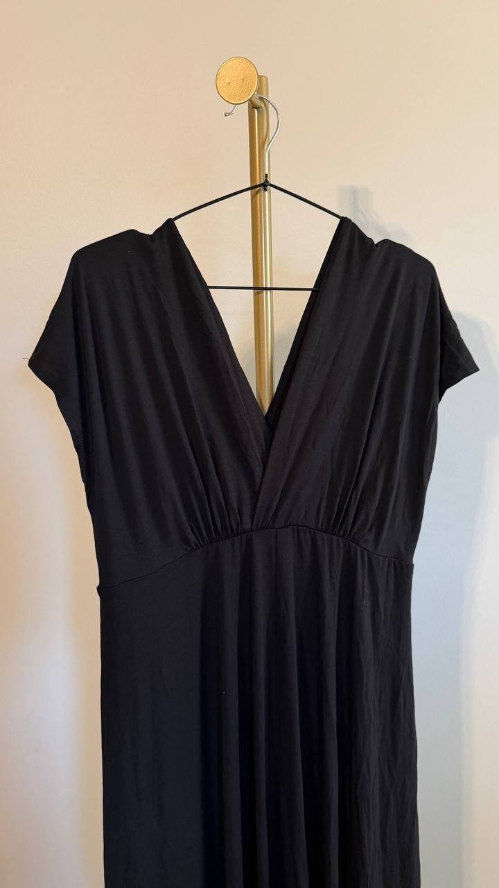 24Seven Comfort Apparel Women’s Cap Sleeve V‑Neck Maxi Dress Black 1X $92.99 NWT
