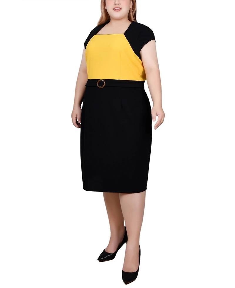 NY Collection 2‑Piece Colorblocked Dress Set Black Lemon 18W NWT $46.99