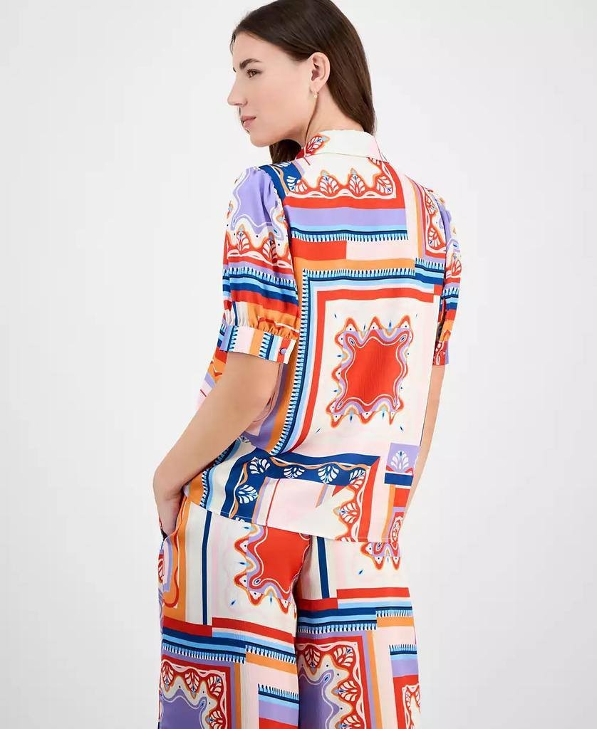 Tahari Women’s Printed Short-Sleeve Button Blouse Como Tile Print L $78 NWT