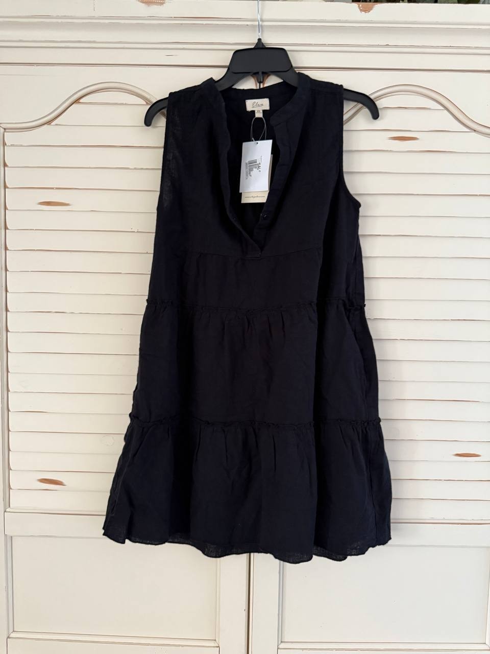 Elan Tiered Cotton-Blend Cover-Up Dress, Black, XS, Sleeveless Beachwear