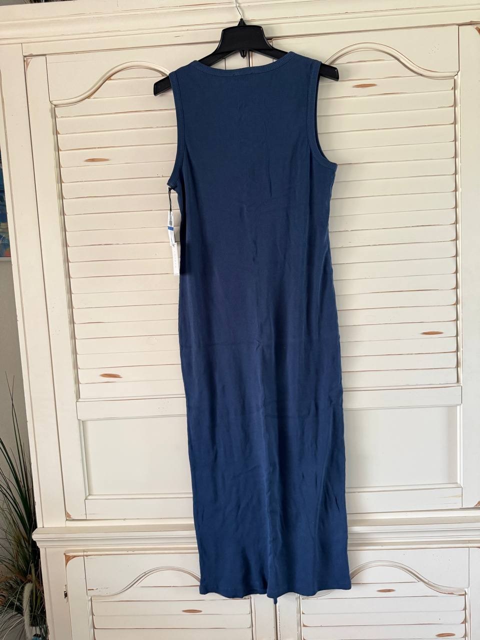 1.STATE Dress XL Blue Cotton Lace-Up Bodycon Sleeveless Midi Pullover NWT