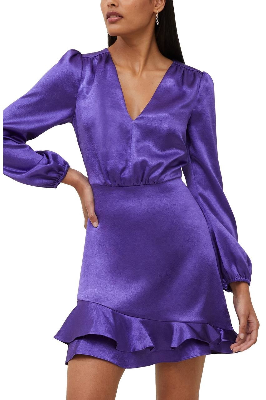 French Connection Denney Satin V‑Neck Dress Cobalt Violet 6 NWT $98