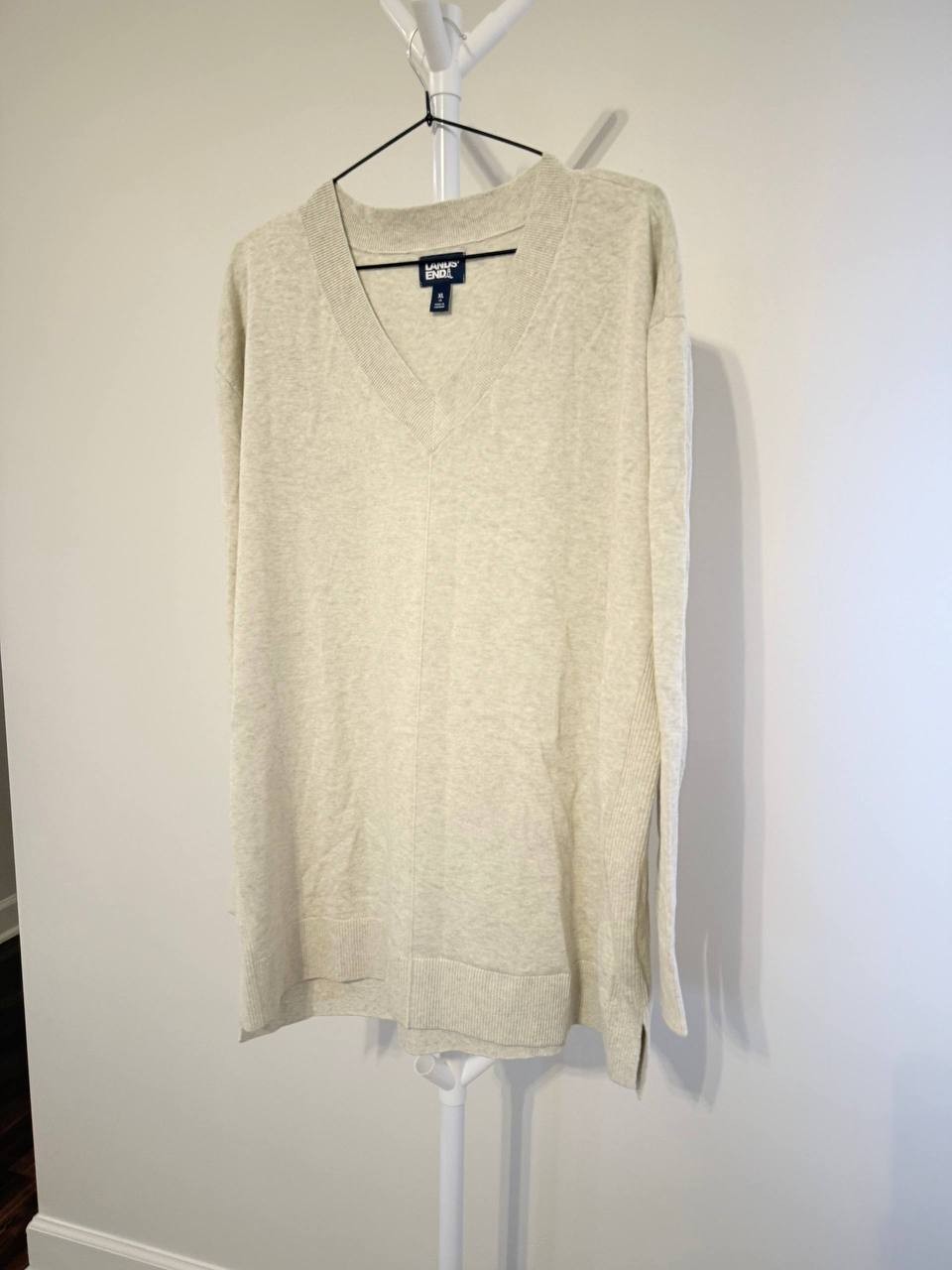 Lands’ End 100% Cotton V-Neck Sweater– Light beige – Size XL – NWOT