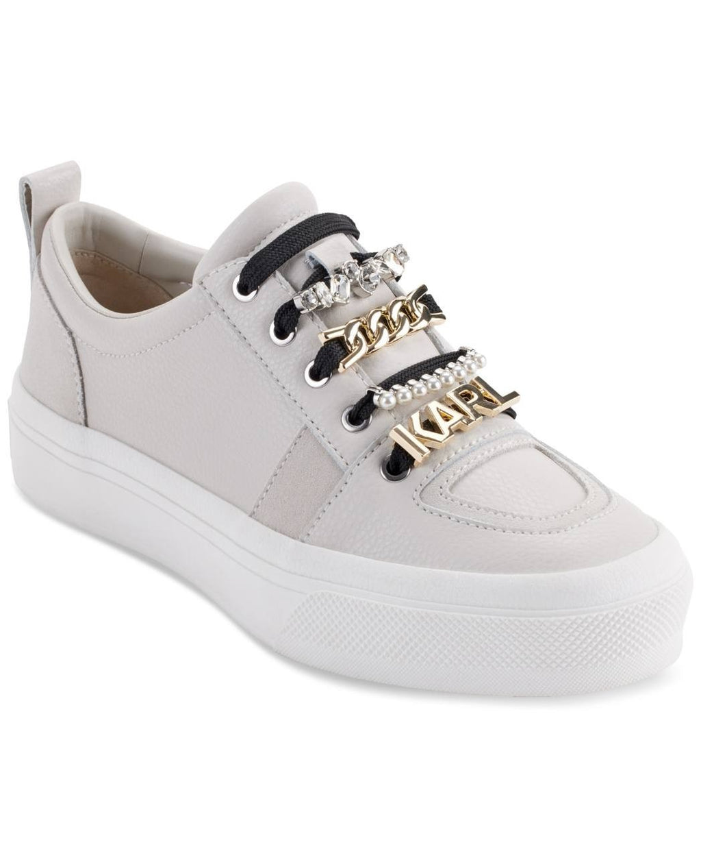 Karl Lagerfeld Gretel Sneakers 9M White Leather Embellished New In Box msrp$139