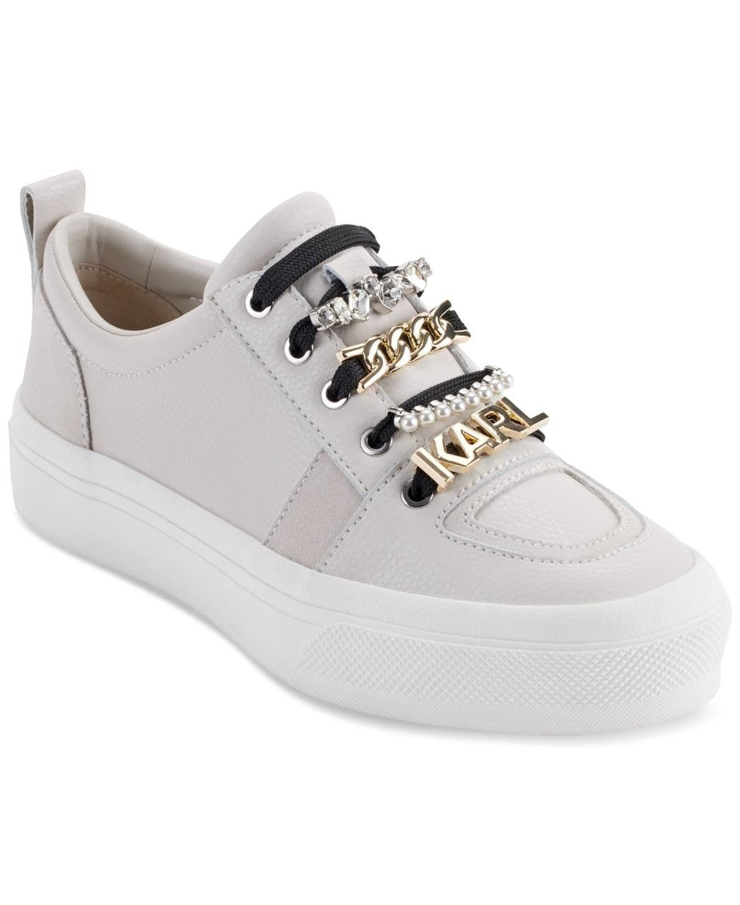 Karl Lagerfeld Gretel Sneakers 9M White Leather Embellished New In Box msrp$139