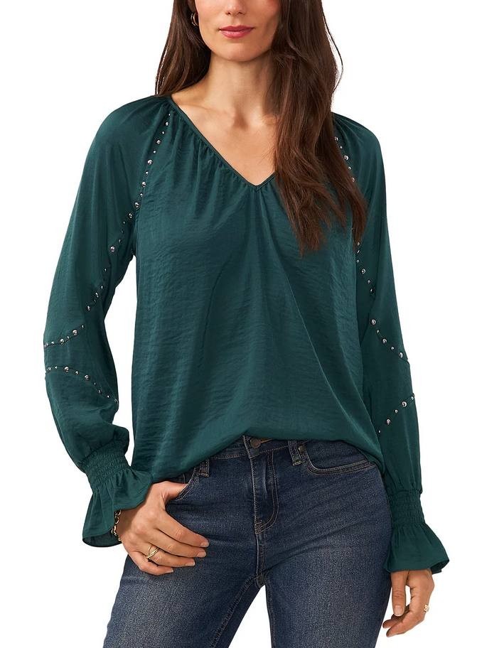 Vince Camuto Embellished V‑Neck Top Forest Night 1X NWT $89