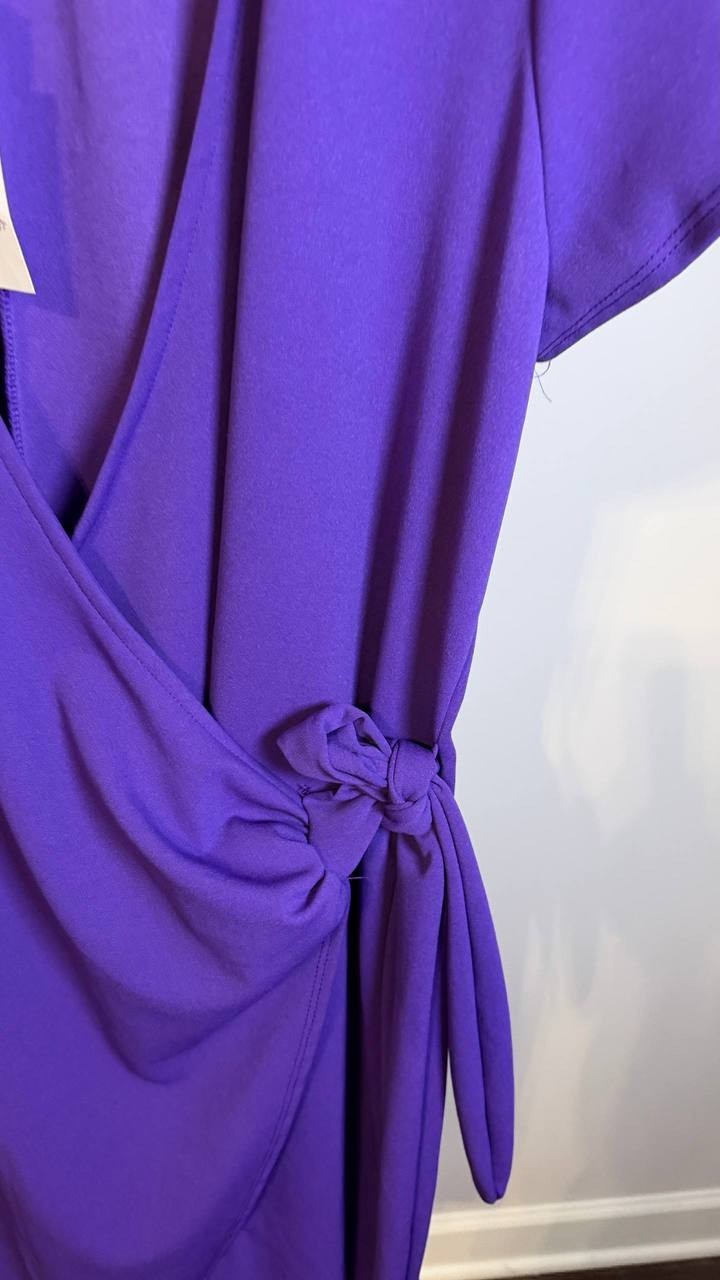 24Seven Comfort Apparel Plus Mandarin Collar Wrap Dress Purple 2X $78 NWT
