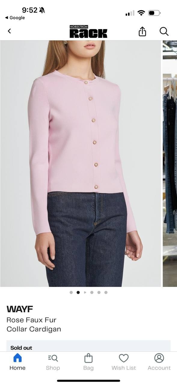 WAYF Rose Pink Faux Fur Collar Cardigan, Button Front, Size S, Long Sleeve